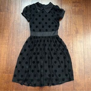 Fervour ModCloth Women’s Retro Black Velvet & SatinPolka Dot Dress, Size XS